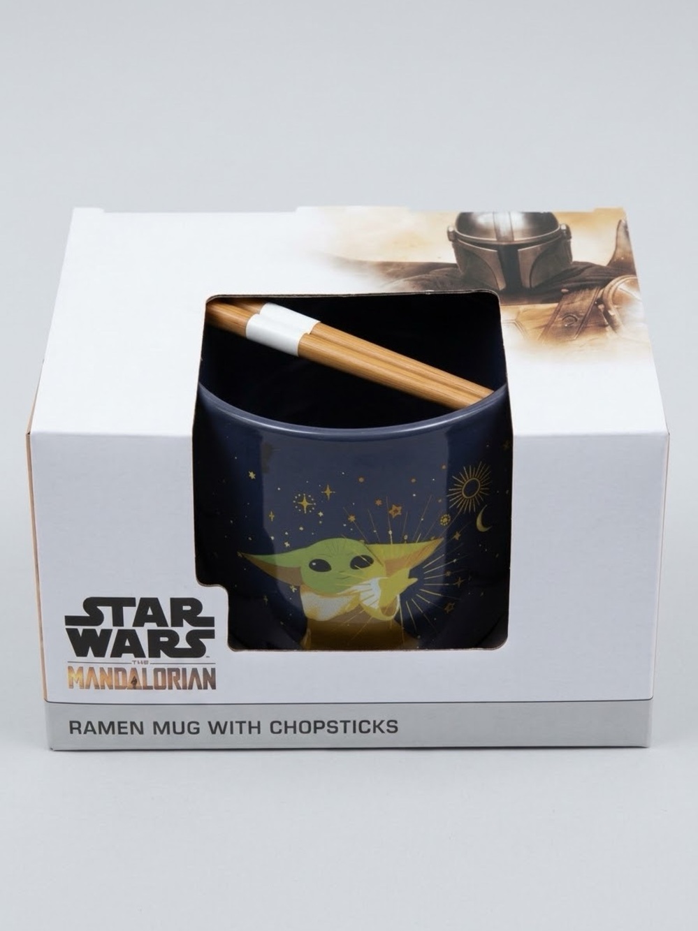 Star Wars Mandalorian Grogu Ramen Bowl Mug with Chopsticks Baby Yoda Blue NIB